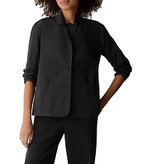 Eileen Fisher Organic Cotton Blend Notch Lapel Long Sleeve Button Front Blazer