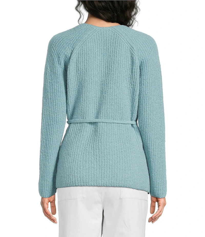 Eileen Fisher Organic Cotton Blend Ribbed Knit V-Neck Long Sleeve Wrap Cardigan