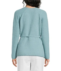 Eileen Fisher Organic Cotton Blend Ribbed Knit V-Neck Long Sleeve Wrap Cardigan