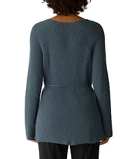 Eileen Fisher Organic Cotton Blend Ribbed Knit V-Neck Long Sleeve Wrap Cardigan