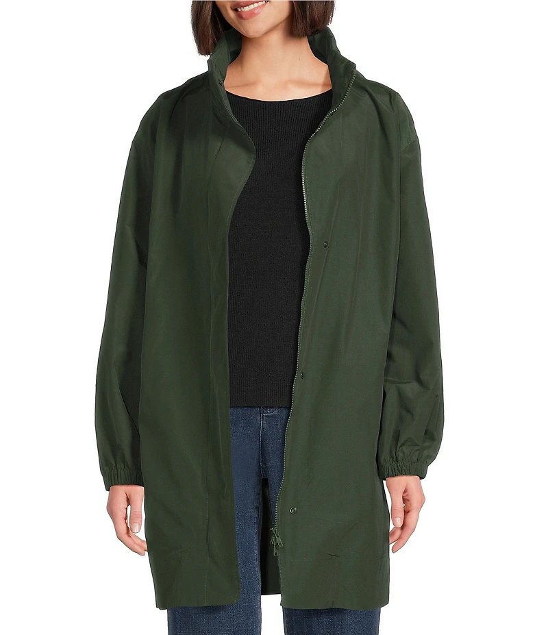 Eileen Fisher Organic Cotton Blend Stand Collar Long Sleeve Hidden Hood Coat