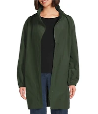 Eileen Fisher Organic Cotton Blend Stand Collar Long Sleeve Hidden Hood Coat