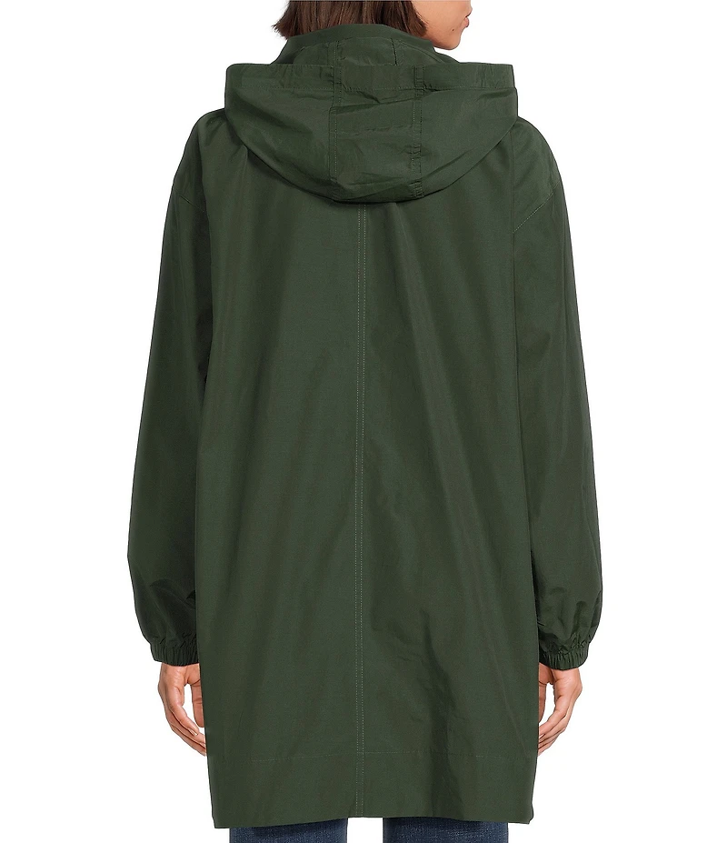 Eileen Fisher Organic Cotton Blend Stand Collar Long Sleeve Hidden Hood Coat