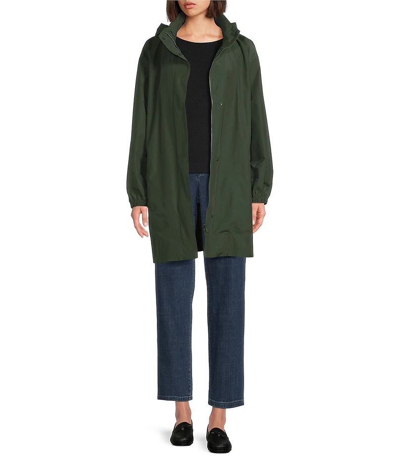 Eileen Fisher Organic Cotton Blend Stand Collar Long Sleeve Hidden Hood Coat
