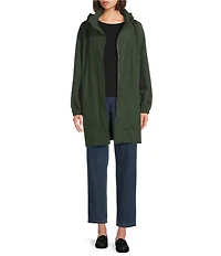 Eileen Fisher Organic Cotton Blend Stand Collar Long Sleeve Hidden Hood Coat