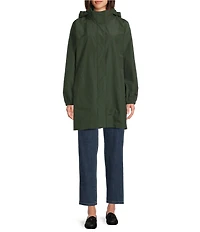 Eileen Fisher Organic Cotton Blend Stand Collar Long Sleeve Hidden Hood Coat