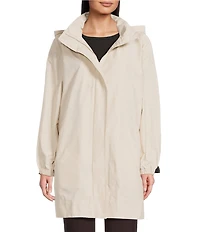 Eileen Fisher Organic Cotton Blend Stand Collar Long Sleeve Hidden Hood Coat