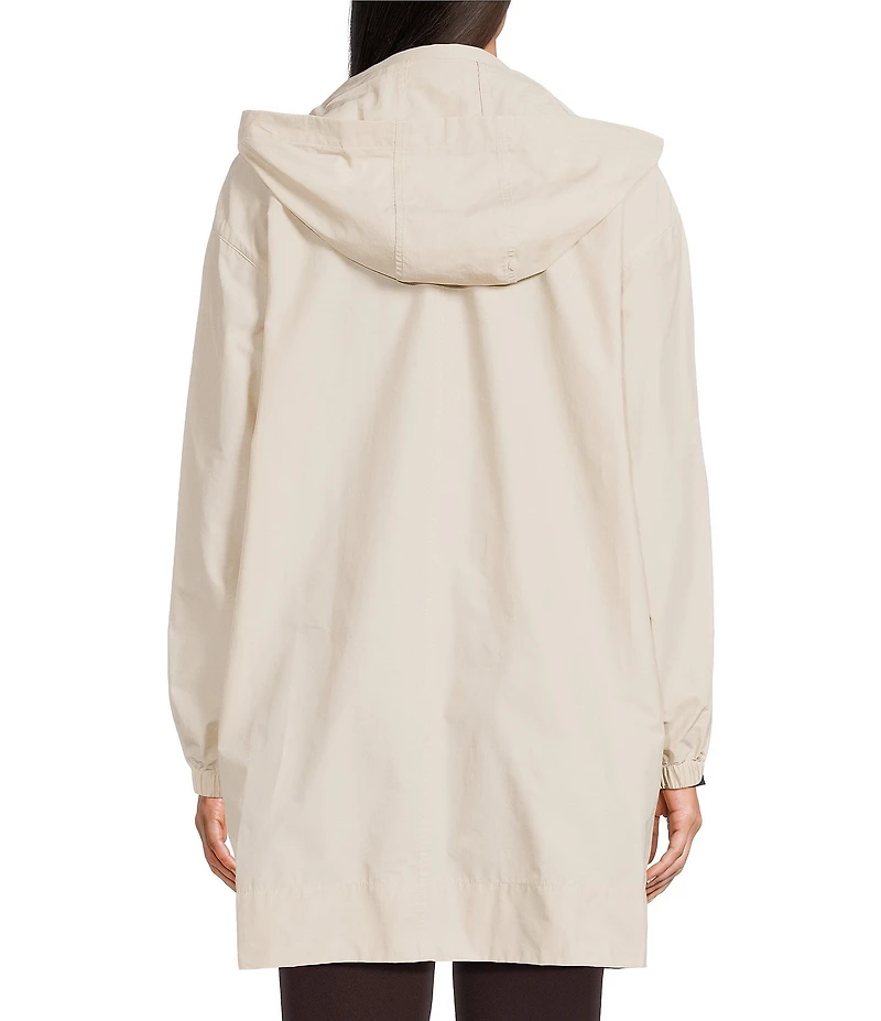 Eileen Fisher Organic Cotton Blend Stand Collar Long Sleeve Hidden Hood Coat