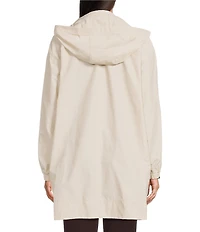 Eileen Fisher Organic Cotton Blend Stand Collar Long Sleeve Hidden Hood Coat
