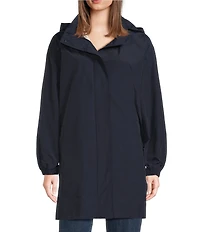 Eileen Fisher Organic Cotton Blend Stand Collar Long Sleeve Hidden Hood Coat