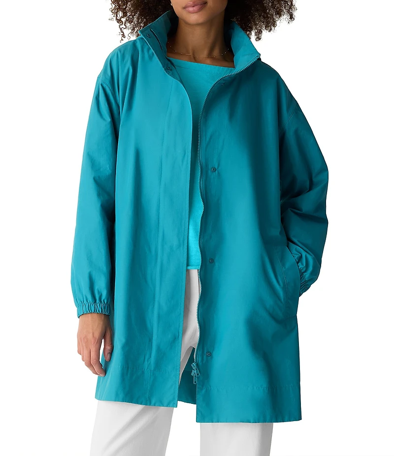 Eileen Fisher Organic Cotton Blend Stand Collar Long Sleeve Long Coat