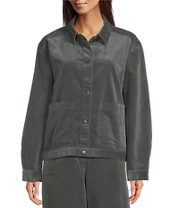 Eileen Fisher Organic Cotton Blend Stretch Corduroy Point Collar Long Sleeve Jacket