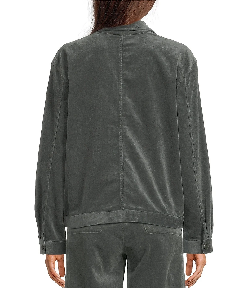 Eileen Fisher Organic Cotton Blend Stretch Corduroy Point Collar Long Sleeve Jacket