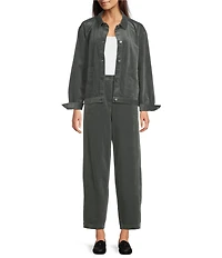 Eileen Fisher Organic Cotton Blend Stretch Corduroy Point Collar Long Sleeve Jacket