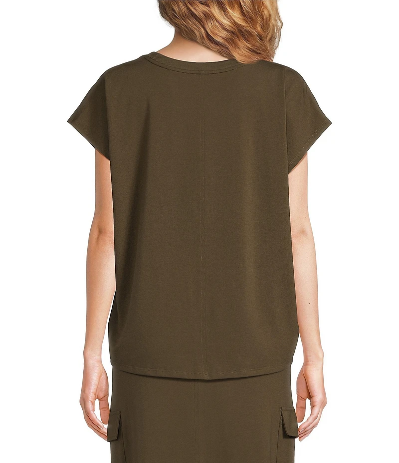 Eileen Fisher Organic Cotton Blend Stretch Jersey Crew Neck Cap Sleeve Coordinating Shirt