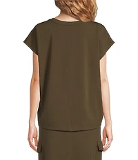 Eileen Fisher Organic Cotton Blend Stretch Jersey Crew Neck Cap Sleeve Coordinating Shirt
