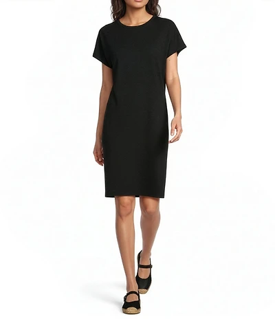 Eileen Fisher Organic Cotton Blend Stretch Jersey Crew Neck Short Sleeve Dress