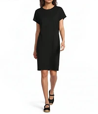 Eileen Fisher Organic Cotton Blend Stretch Jersey Crew Neck Short Sleeve Dress