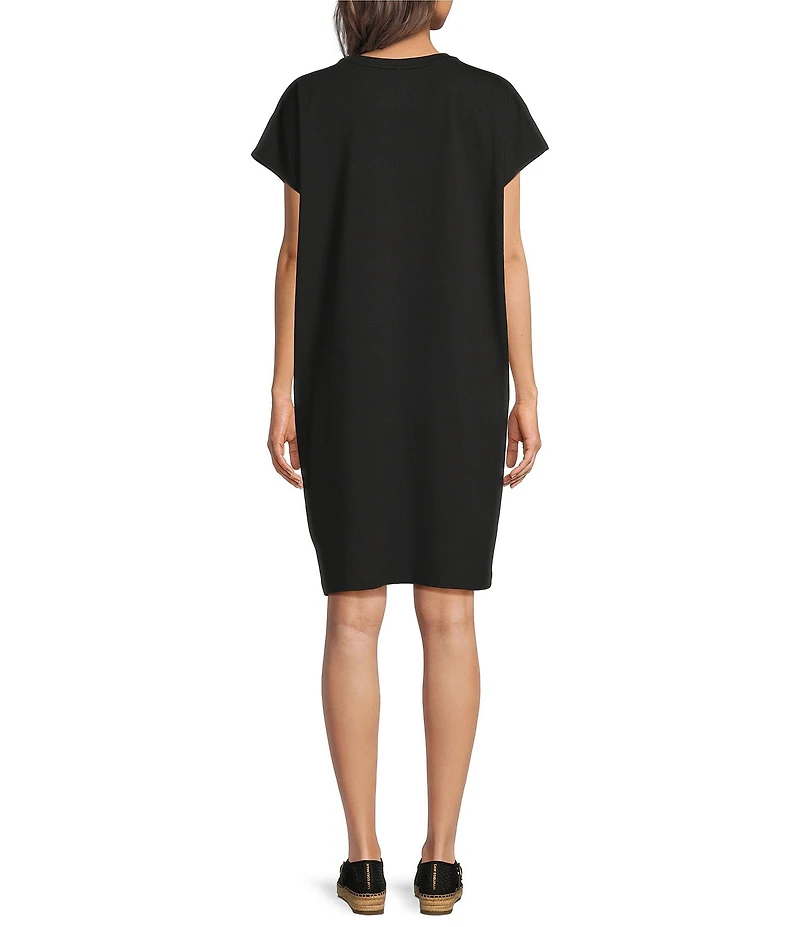Eileen Fisher Organic Cotton Blend Stretch Jersey Crew Neck Short Sleeve Dress