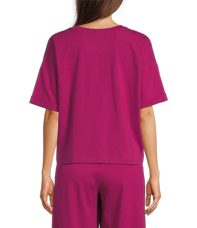 Eileen Fisher Organic Cotton Blend Stretch Jersey Round Neck Short Sleeve Top