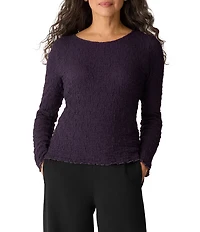 Eileen Fisher Organic Cotton Blend Textured Knit Round Neck Long Sleeve Top