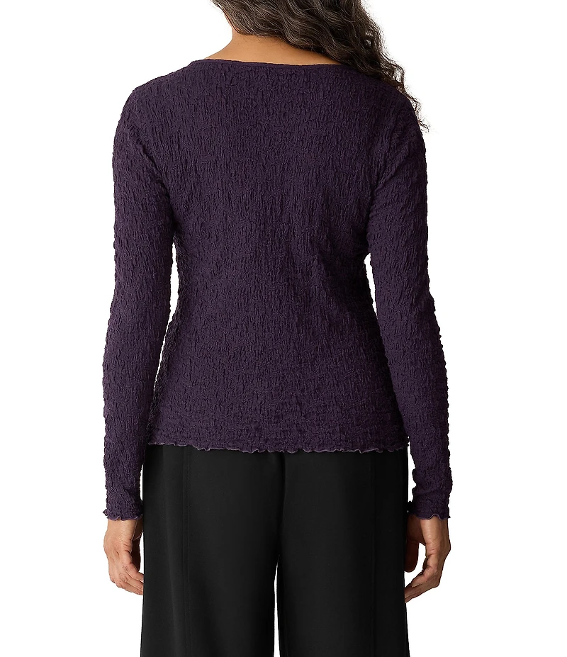 Eileen Fisher Organic Cotton Blend Textured Knit Round Neck Long Sleeve Top