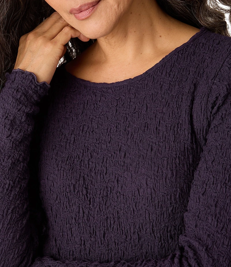 Eileen Fisher Organic Cotton Blend Textured Knit Round Neck Long Sleeve Top