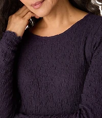 Eileen Fisher Organic Cotton Blend Textured Knit Round Neck Long Sleeve Top