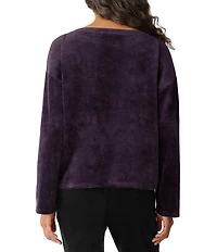 Eileen Fisher Organic Cotton Blend Velvety Velour Knit Boat Neck Long Sleeve Tunic