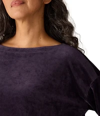 Eileen Fisher Organic Cotton Blend Velvety Velour Knit Boat Neck Long Sleeve Tunic