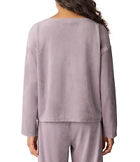 Eileen Fisher Organic Cotton Blend Velvety Velour Knit Boat Neck Long Sleeve Tunic