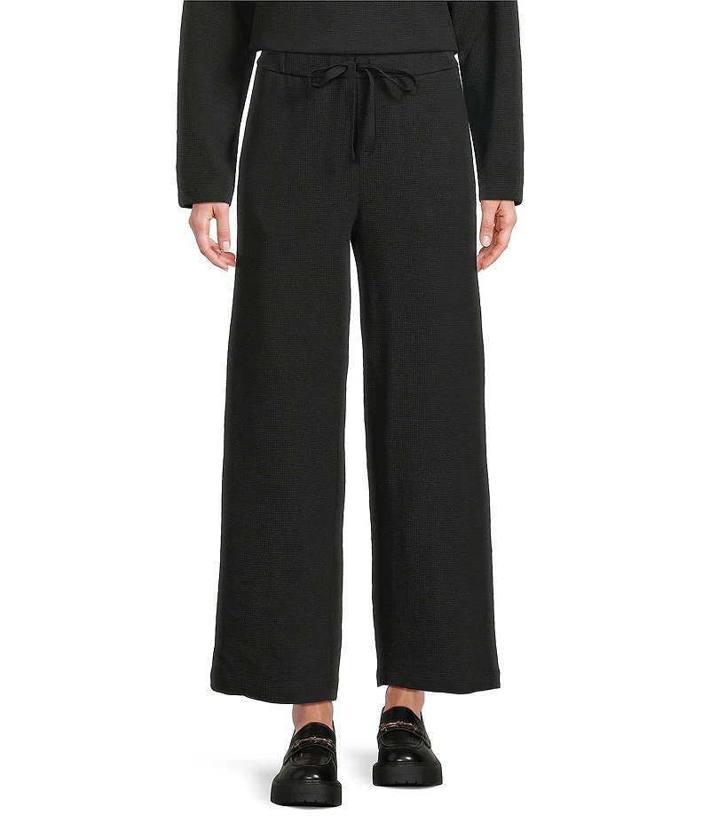 Eileen Fisher Organic Cotton Blend Waffle Double Knit Coordinating Drawstring Wide Ankle Pants