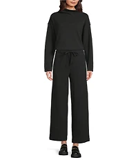 Eileen Fisher Organic Cotton Blend Waffle Double Knit Coordinating Drawstring Wide Ankle Pants