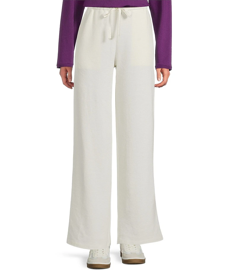 Eileen Fisher Organic Cotton Blend Waffle Double Knit Coordinating Drawstring Wide Ankle Pants