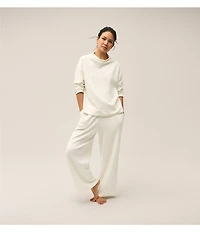 Eileen Fisher Organic Cotton Blend Waffle Doubleknit Coordinating High Funnel Neck Long Sleeve Box Top