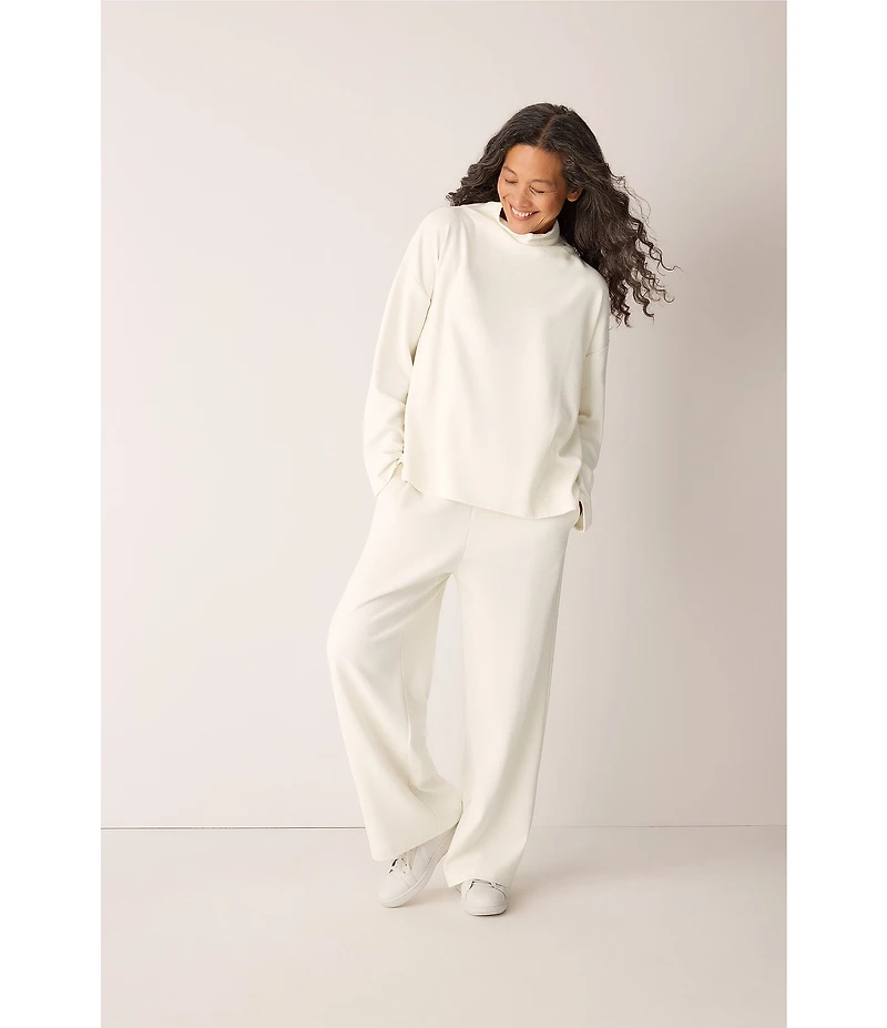 Eileen Fisher Organic Cotton Blend Waffle Doubleknit Coordinating High Funnel Neck Long Sleeve Box Top