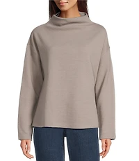 Eileen Fisher Organic Cotton Blend Waffle Doubleknit Coordinating High Funnel Neck Long Sleeve Box Top