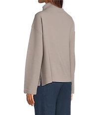 Eileen Fisher Organic Cotton Blend Waffle Doubleknit Coordinating High Funnel Neck Long Sleeve Box Top
