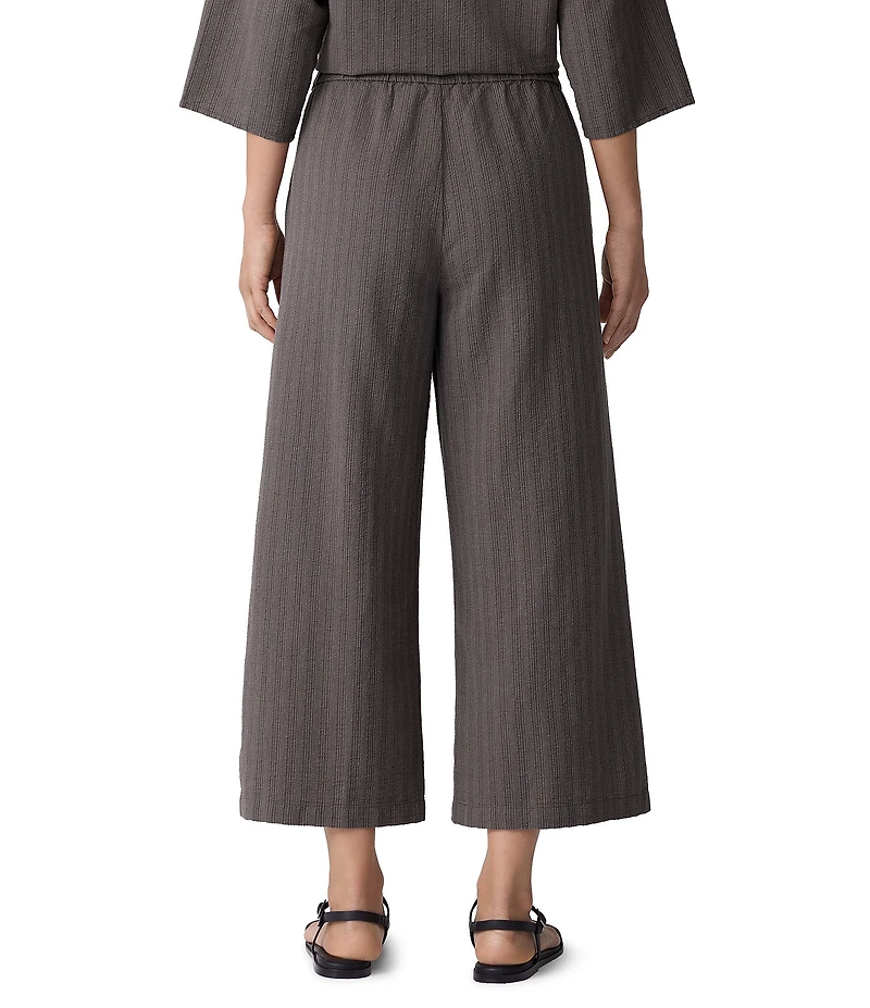 Eileen Fisher Organic Cotton Blend Yarn-Dyed Stripe Elastic Waist Wide Crop Pants