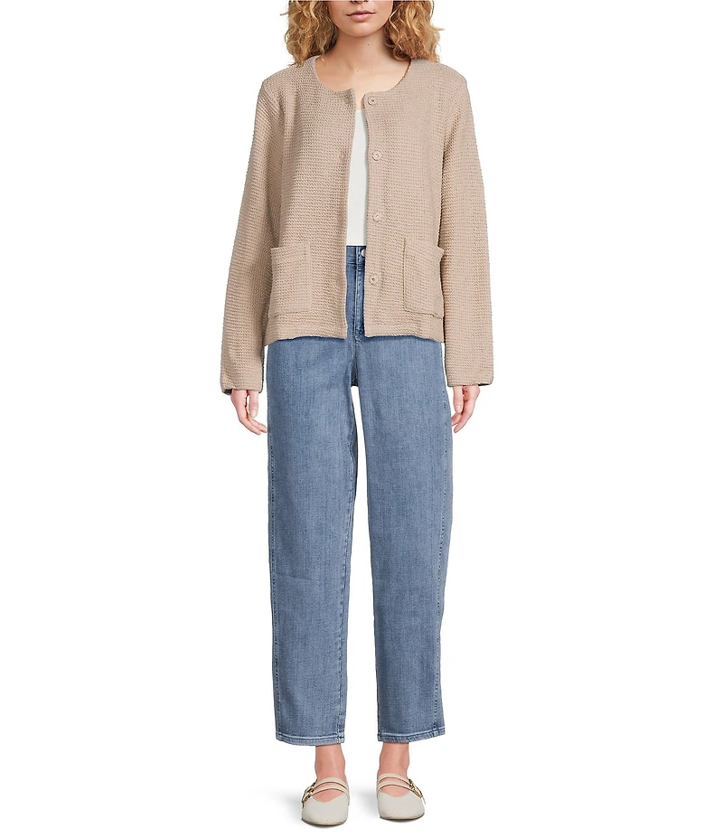 Eileen Fisher Organic Cotton Boucle Round Neck Long Sleeve Jacket