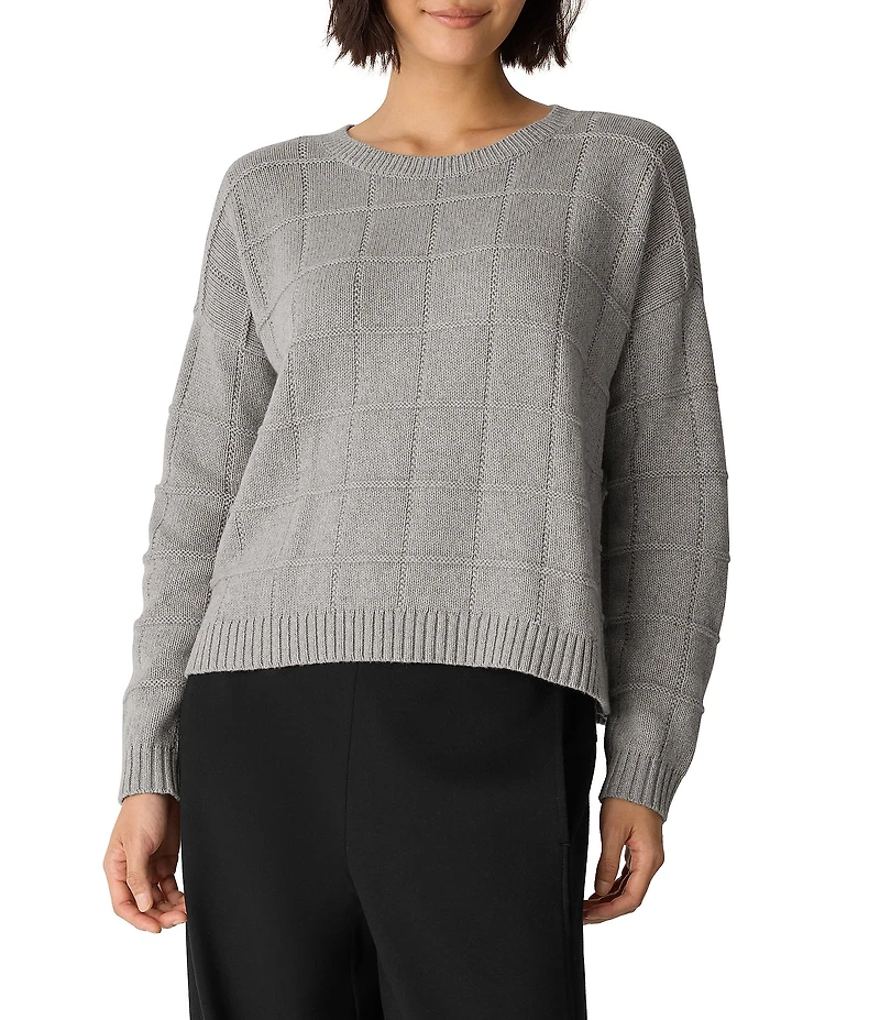 Eileen Fisher Organic Cotton Cashmere Knit Crew Neck Long Sleeve Sweater