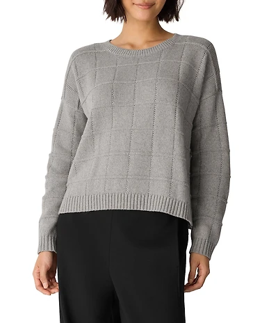Eileen Fisher Organic Cotton Cashmere Knit Crew Neck Long Sleeve Sweater