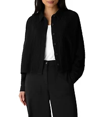 Eileen Fisher Organic Cotton Crinkled Double Weave Point Collar Long Dolman Sleeve Button-Front Jacket