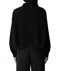 Eileen Fisher Organic Cotton Crinkled Double Weave Point Collar Long Dolman Sleeve Button-Front Jacket