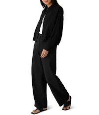 Eileen Fisher Organic Cotton Crinkled Double Weave Point Collar Long Dolman Sleeve Button-Front Jacket