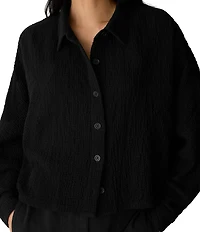 Eileen Fisher Organic Cotton Crinkled Double Weave Point Collar Long Dolman Sleeve Button-Front Jacket