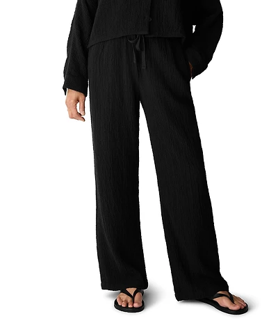 Eileen Fisher Organic Cotton Crinkled Double Weave Straight Leg Pull-On Pants