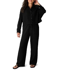 Eileen Fisher Organic Cotton Crinkled Double Weave Straight Leg Pull-On Pants