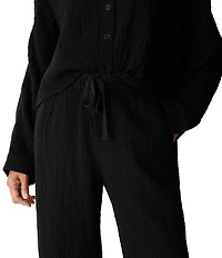 Eileen Fisher Organic Cotton Crinkled Double Weave Straight Leg Pull-On Pants