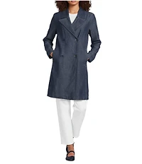 Eileen Fisher Organic Cotton Denim Notch Lapel Long Sleeve Trench Coat